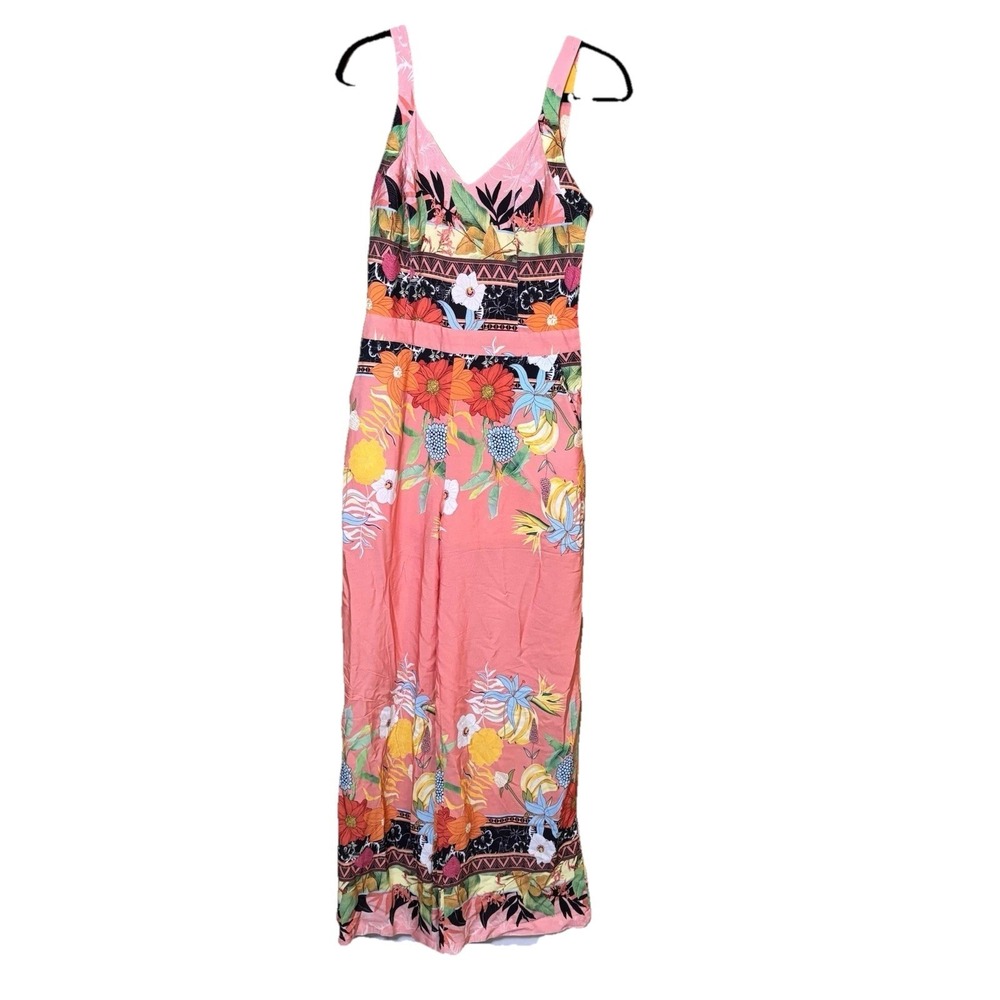 MARCIA MELLO Butterfly Tropical Floral Jumpsuit Pink Viscose Wide Leg Medium